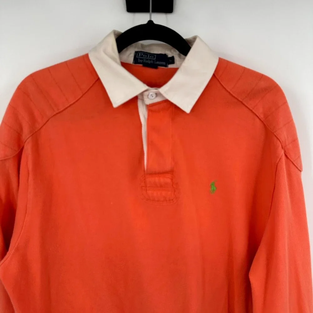 Polo Ralph Lauren Shirt Mens Large Orange Pony Logo Classic Elbow Patch Collared